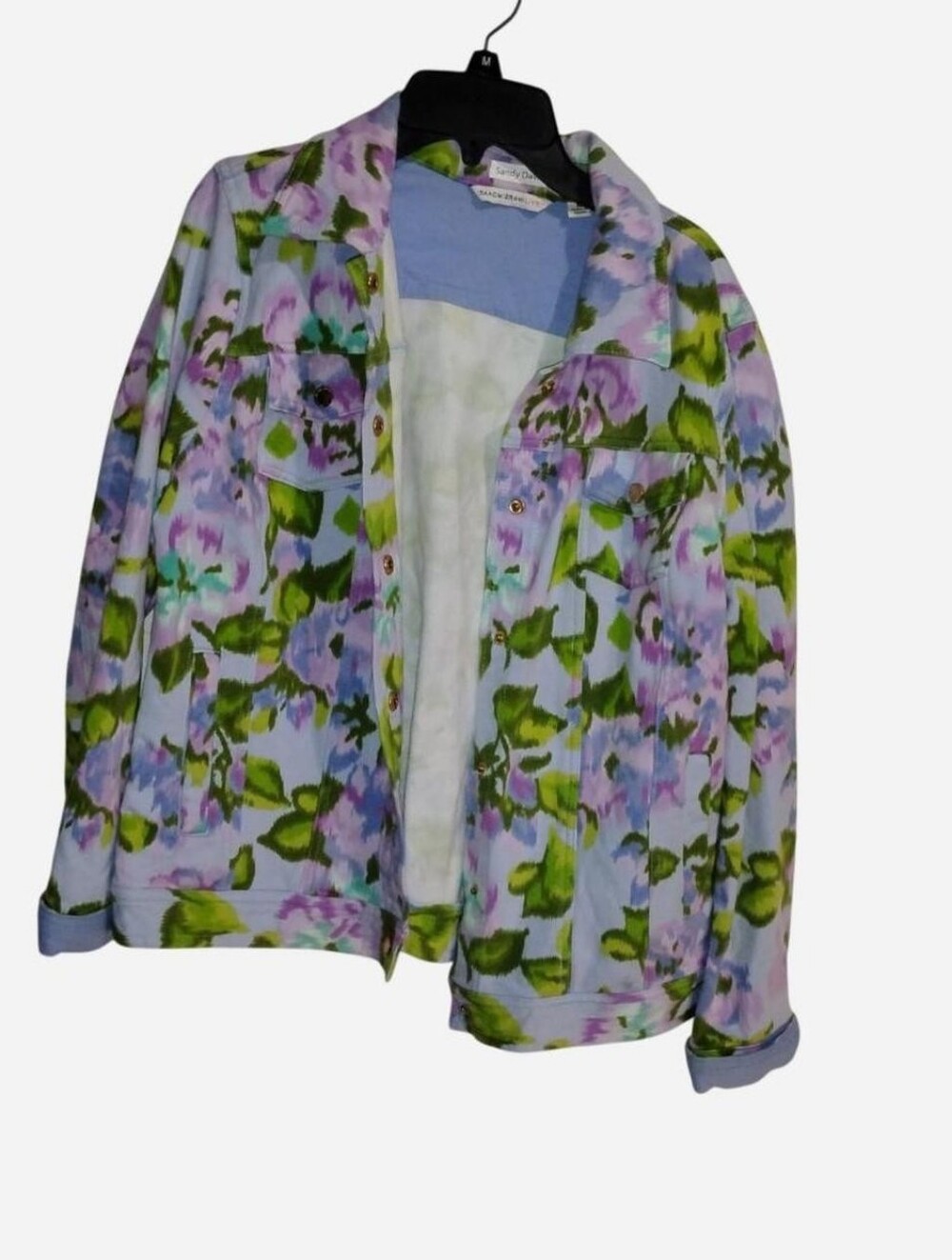 Isaac Mizrahi Live! Women's Floral Print Knit Denim Trucker Jacket Size M
